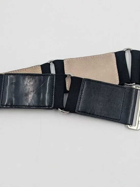 Chico's Black Faux Leather & Crocodile Silver Link Belt with Flip-top Buckle | L - Picture 4 of 9